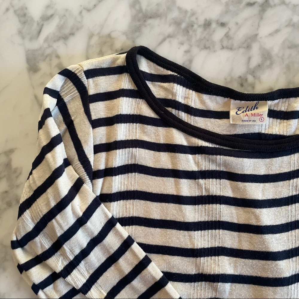 Edith A Miller 3/4 Sleeve Striped Tee